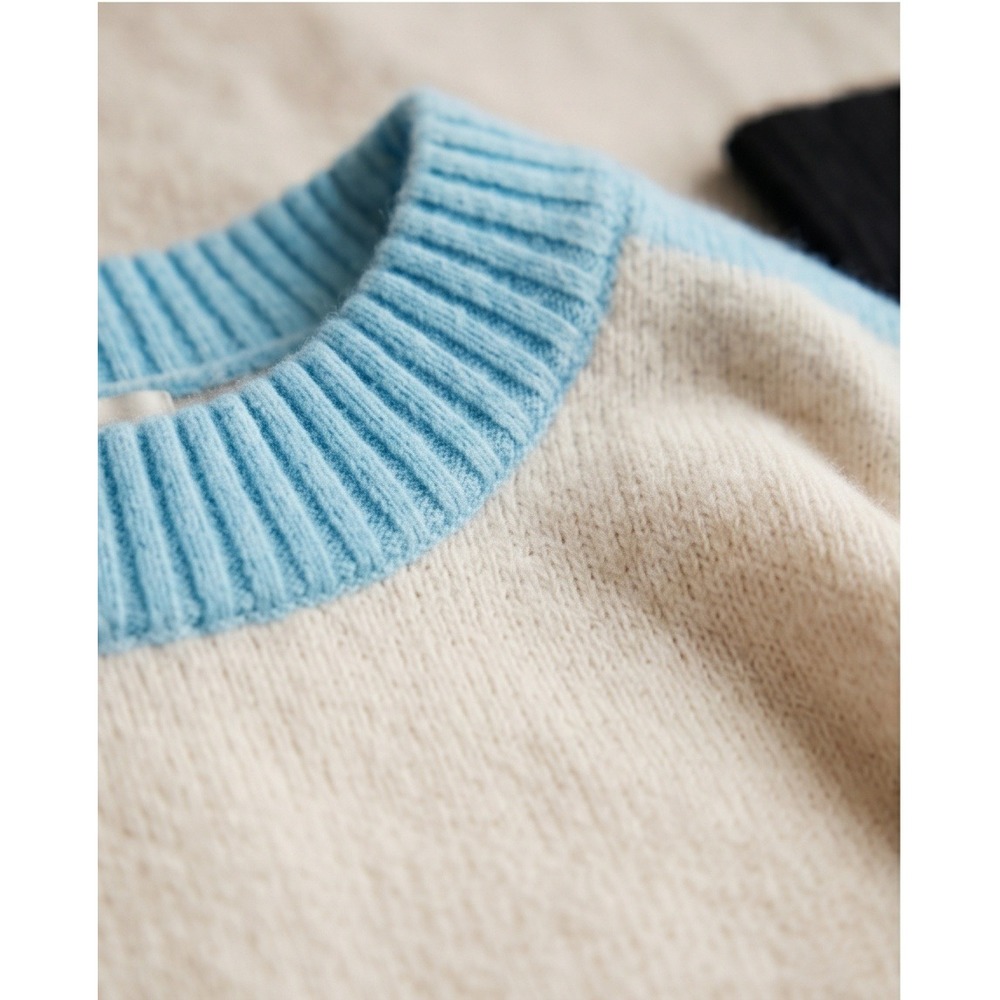 LOFT S Colorblock‎ Knit Sweater Crew Neck Long Sleeve Cream Blue Black Women's - Picture 11 of 11